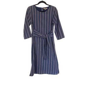 Polagram minimalist dress size‎ Medium tie front striped cotton blue tan